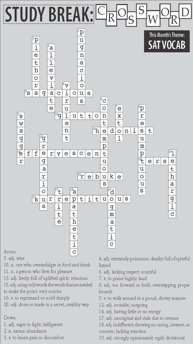 Issue One Study Break Answer Key: Crossword Puzzle the Southerner Online