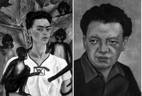 KAHLO ME CRAZY: Frida Kahlo, Autorretrato con Monos (Self-Portrait with Monkeys), 1943, oil on canvas (left). Frida Kahlo, Retrato de Diego Rivera (Portrait of Diego Rivera), 1937, oil on masonite (right). Photos courtesy of the High Museum of Art