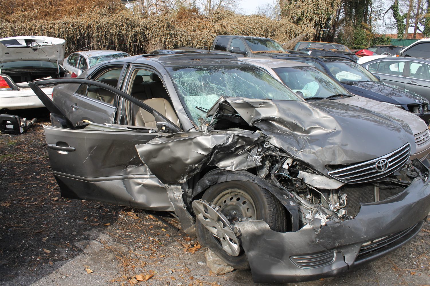 Midtown Collision and Service holds cars that get into terrible accidents and can not be driven away from the scene. The cars shown were put into the lot after being crashed by teen drivers.