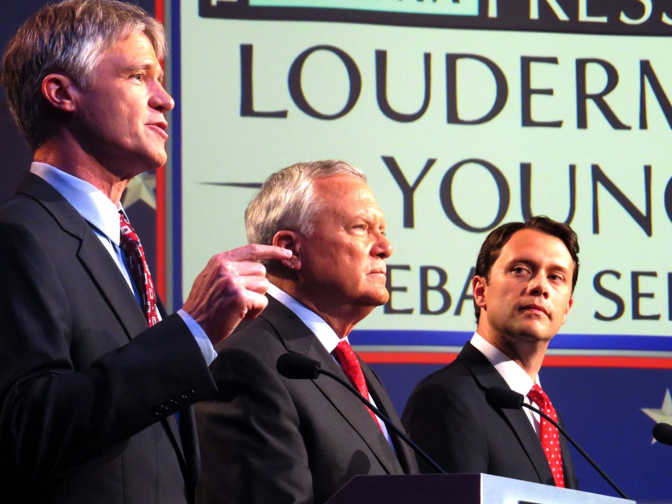 From left, Andrew Hunt (L), Gov. Nathan Deal (R), Sen. Jason Carter (D).
