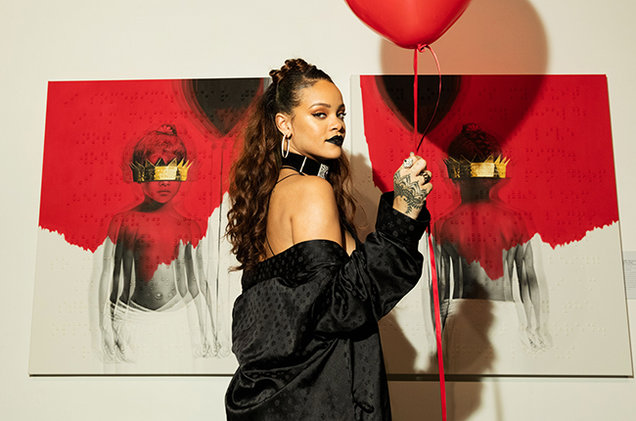 Rihanna at her artwork reveal for ANTI on Oct. 7, 2015 in Los Angeles.