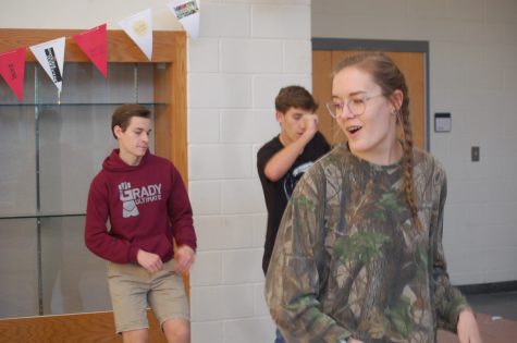 DANCING THROUGH SCHOOL: Junior Ebet Lansing instructs students in the Musical Theater II class  for the upcoming performance of “Grease.” Lansing has taken on the role of choreography for the production. 