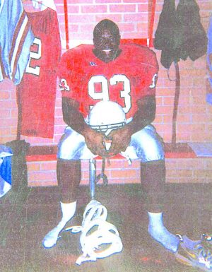 Math teacher Jermaine Ross as a college football player.