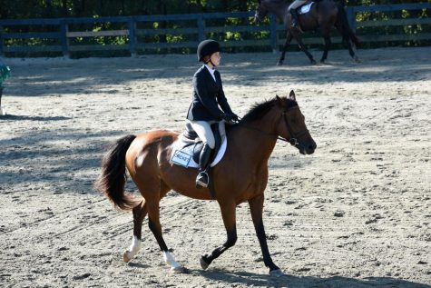 Senior Anna Tischer rides a horse, named Cricket, during a competition in the 2018-19 season. She hopes to qualify for Nationals this year, having narrowly missed out on it last year.