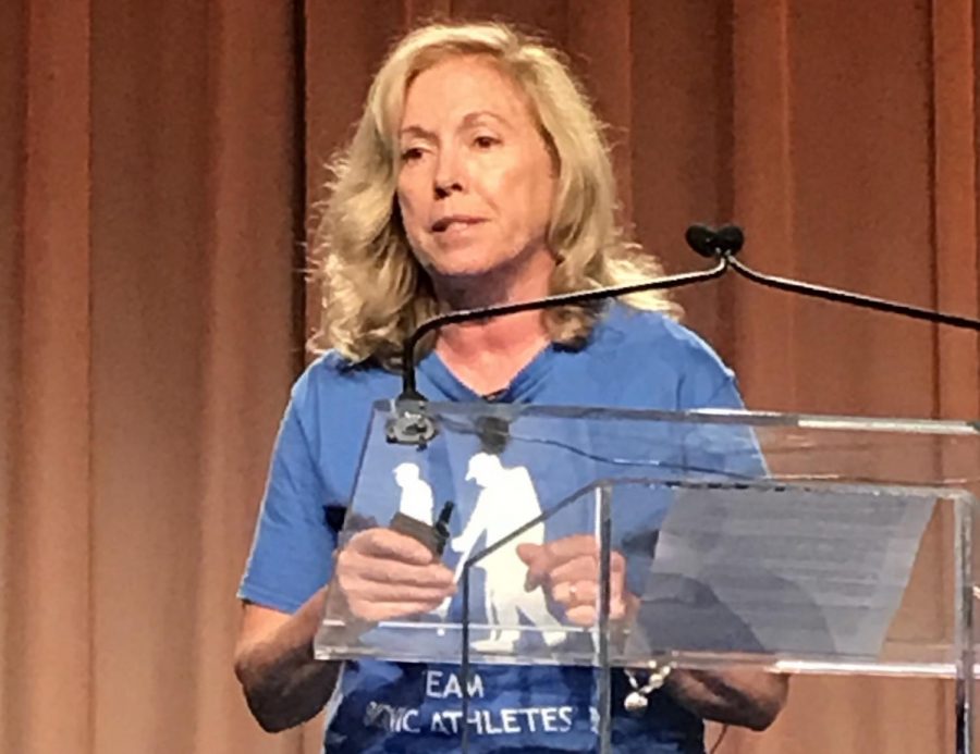 Dr. Ann Spungen, a spinal cord researcher at Icahn School of Medicine at Mt. Sinai University, speaks at a panel discussion about exoskeleton, robotic  technology for paralysis patients at the No Barriers Summit in New York City on Oct. 5, 2018. 