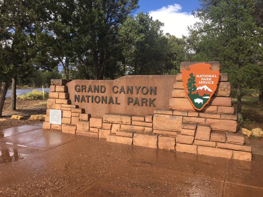 The sign at the entrance to Grand Canyon National Park in Grand Canyon Village, Arizona. The park is 1,902 square miles, and opened Feb. 26, 1919.   