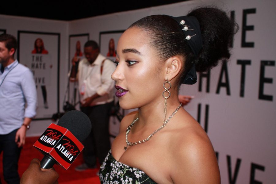 Amandla Stenberg advocates for young black females at the Atlanta premiere of The Hate U Give.
