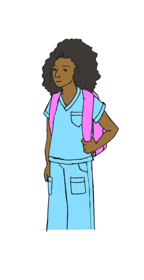 Illustration of a student participant in uniform for a work-based learning job.