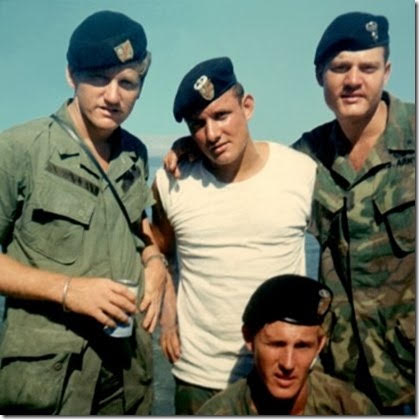 Sgt. Lloyd Buzzy Grimes (back left) stands with members of his Long Range Reconnaissance Patrol Dallas 17, including Randy White (back center), a few days before he was killed in action by a sniper in the Vietnam War on Sept. 25, 1970. He was 23 years old.