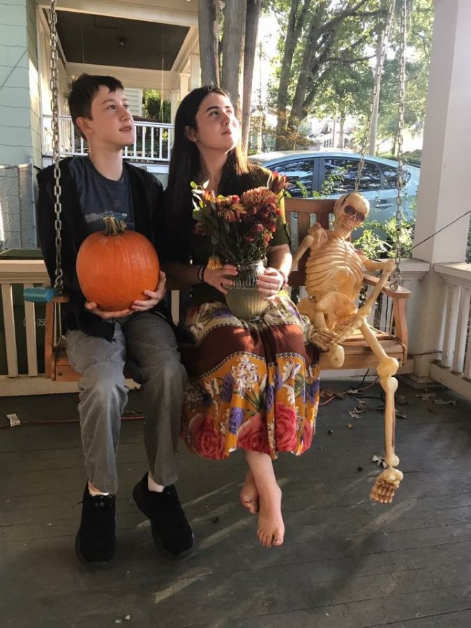 Maura O’Sullivan sits on the front porch of her house with her brother Finn.