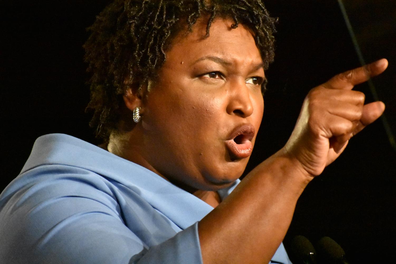 Democrat Stacey Abrams addresses the crowd at watch party for election results from the Georgia governor's race on the morning of Nov. 7, 2018 at Atlanta's Hyatt Regency Hotel. Abrams trailed Republican Brian Kemp 50.4 percent to 48.7 percent and may face a Dec. 4 runoff after absentee and provision ballots are counted.
