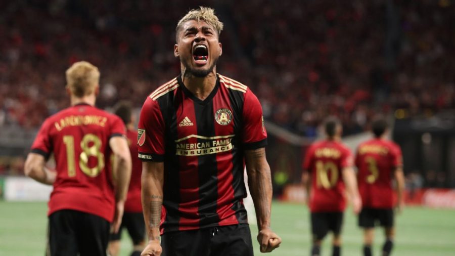 Striker Josef Martinez screams in celebration for his goal against the New York Red Bulls in the 32nd minute. In the match at home in the Mercedes-Benz Stadium, Atlanta United won 3-0 on Nov. 25. 