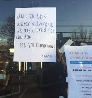 Signs such as this one at the entrance to Yoforia were a common sight as businesses closed on short notice.