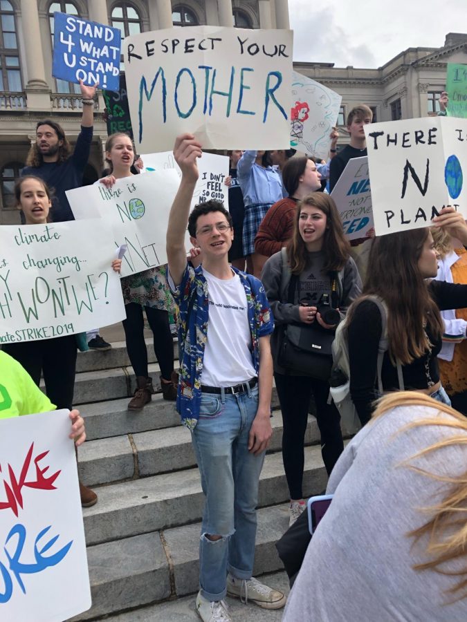 STRIKE: Freshman Brody Weiss protested against climate change on the steps of the Georgia State Capitol March 15 as part of a larger student demonstration.