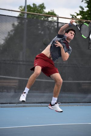 Josh Wolfe serves at the GHSA tennis state finals on May 7, 2019. Wolfe now plays Division 1 tennis at Lafayette College in Easton, Pennsylvania. 