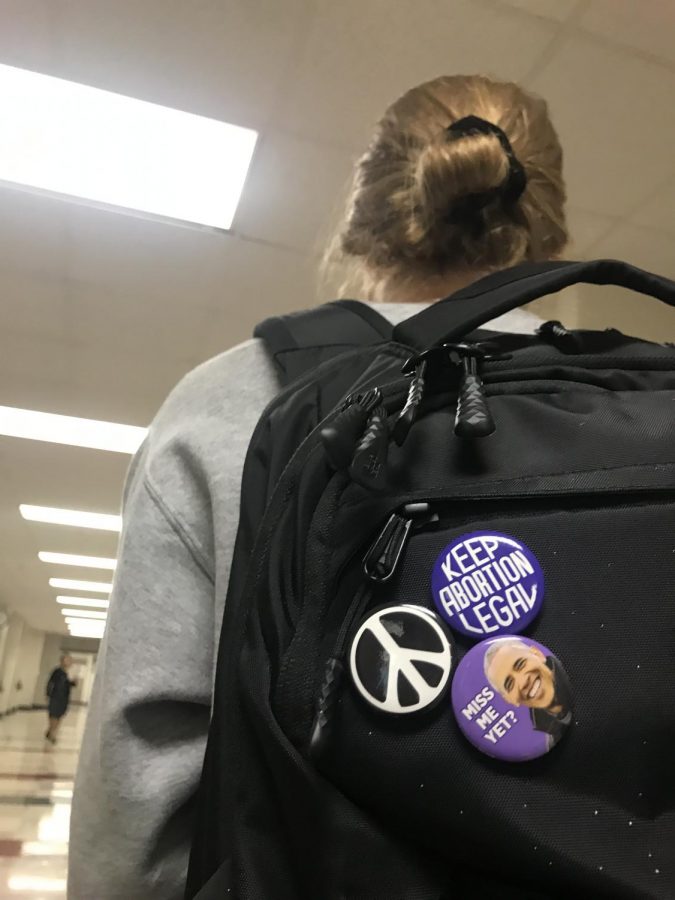 Junior Kristen Hart sports a Keep Abortion Legal pin on her backpack.