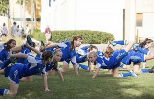 Jordan Tuckers IAFC soccer team stretches at the ESPN Disney tournament two years before her hip injury. Tucker says she that during her 13 year soccer career, her coaches didnt stress the importance of stretching.
