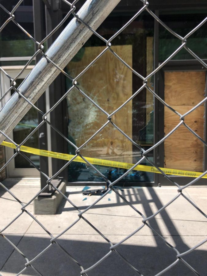 The aftermath of protests on May 29 and 30 in downtown Atlanta included smashed windows.