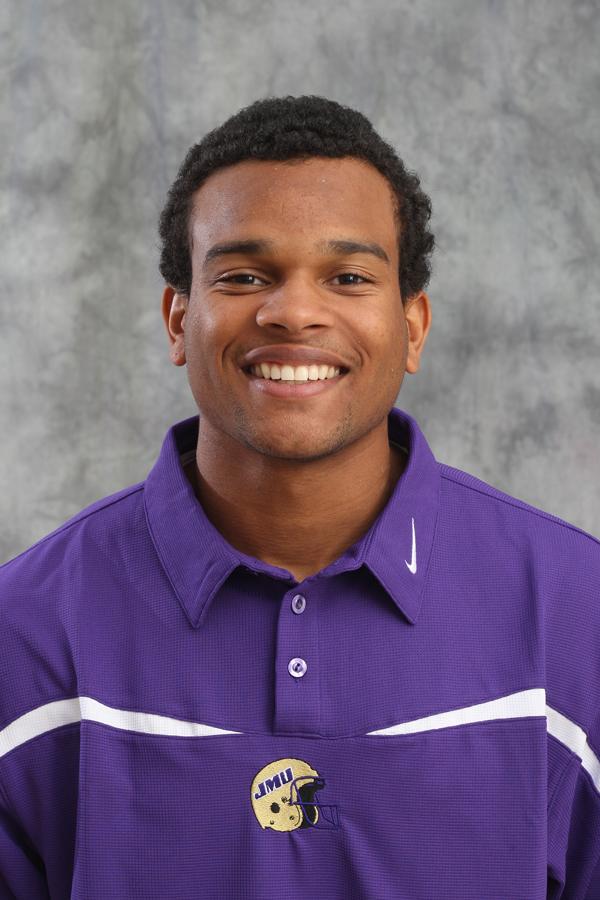 Gerren Griffin poses for his player photo as a redshirt junior playing football at James Madison University.