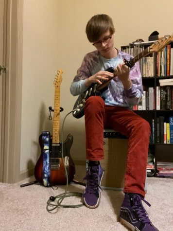 Matthew Vincent often takes time in between classes to play with his guitar and see what new sounds he can create, and whether they are worth adding to a new composition.