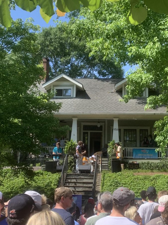 Crowds gathered on Drewry St. to watch Lovechild perform at Porchfest. 