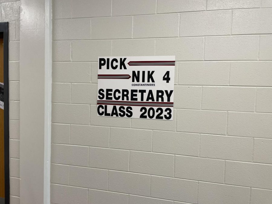 Class of 2023 Secretary candidate, junior Nik Constantinides, has posted campaign posters around the school.