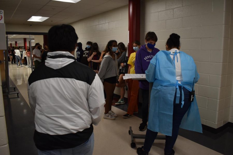 Students line up for optional Covid-19 testing. As the virus continues to spread, APS is now requiring teachers and staff to undergo surveillance testing twice a week. While the move is a step in the right direction, more must be done to ensure public safety in schools.