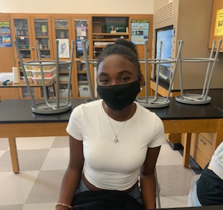 Aaliyah Anthony smiles in her AP Biology class. 