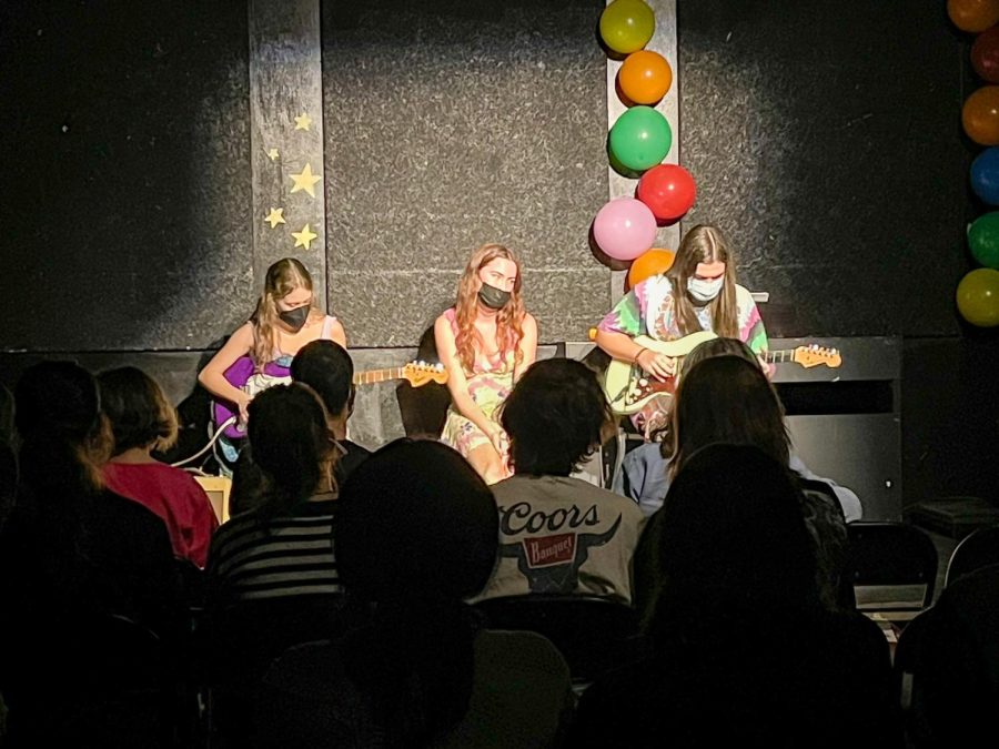 Evelyn Lowry (left), Stella Raio (middle) and Sam Offutt (right) performed Harvest Moon by Neil Young.