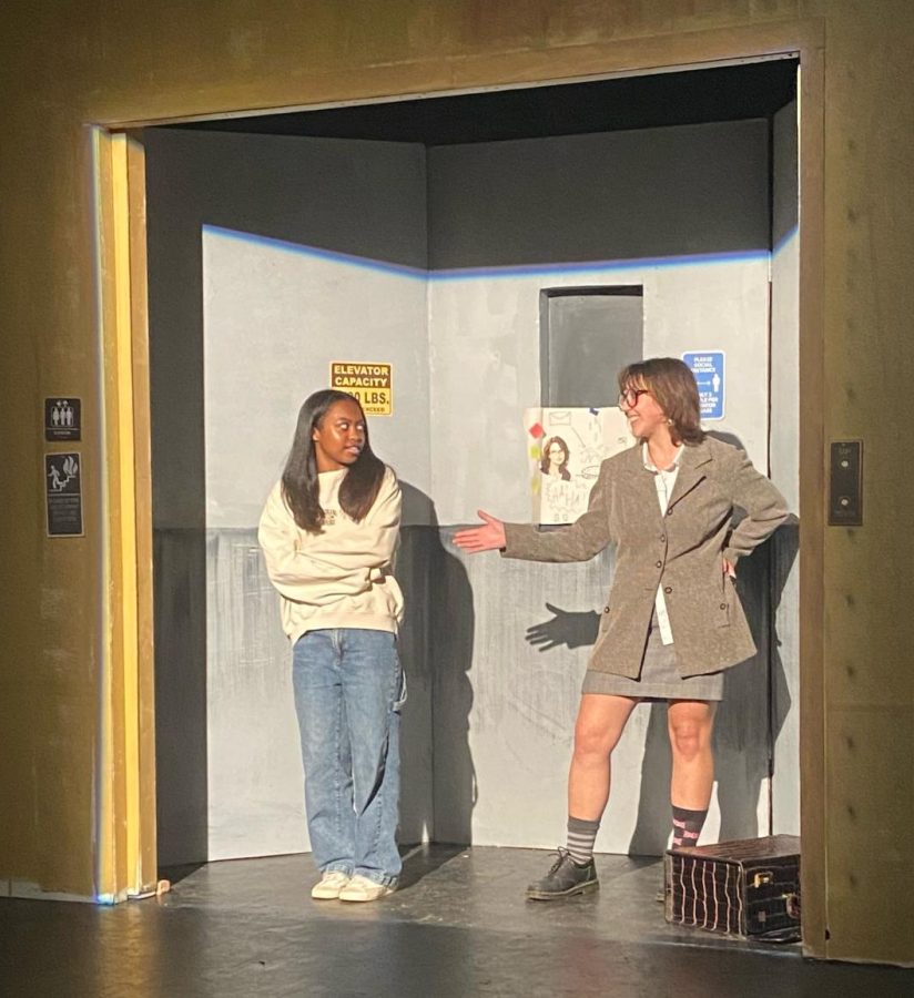 Sophomore Sydney Matthews and Senior Malori Switzer in 'Elevator Pitch'. 'Elevator Pitch' was directed by Alaya Foote and Aiden Campbell.