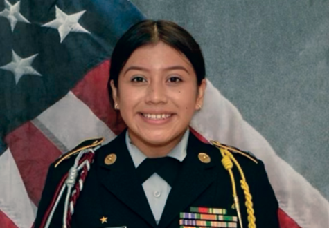 AT ATTENTION: Perla Rodrigues, pictured in her JROTC uniform, plans to enlist in the U.S. Marines.