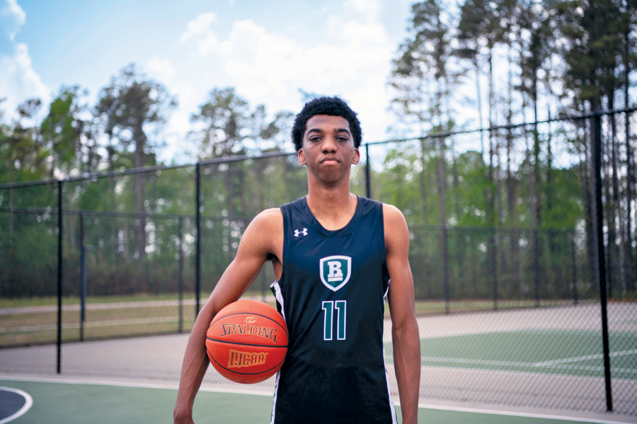 BALLING OUT: Barnes wears his uniform as a basketball commit for Richard Bland College.
