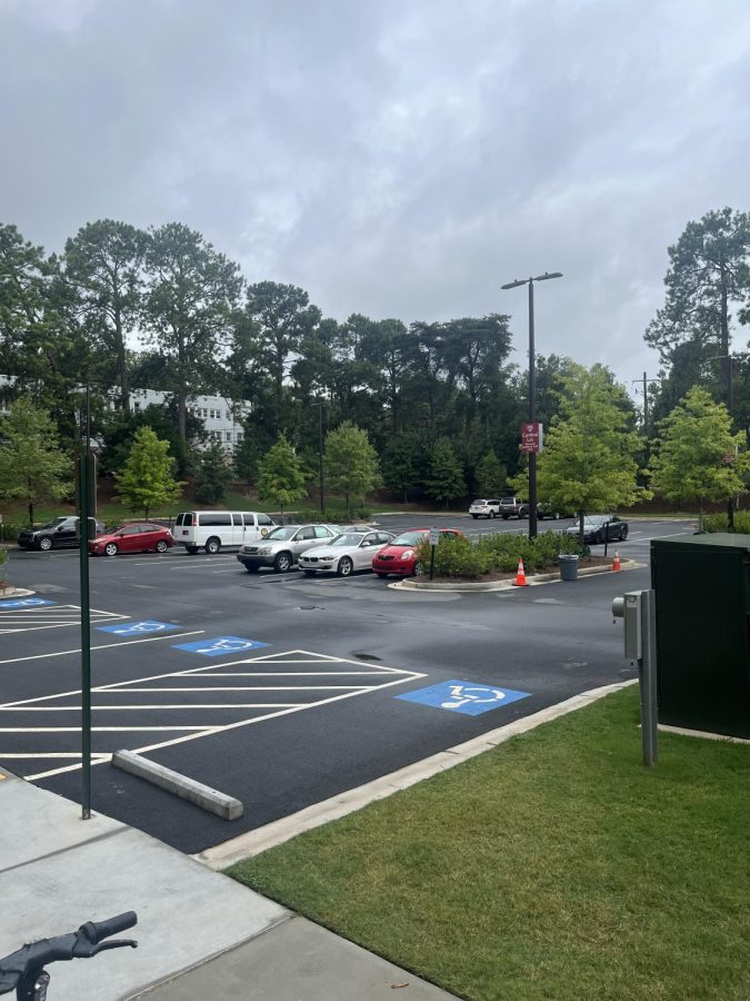 The parking lot was nearly empty after many students stayed home following a fake shooting threat that was circulated on social media Wednesday night.