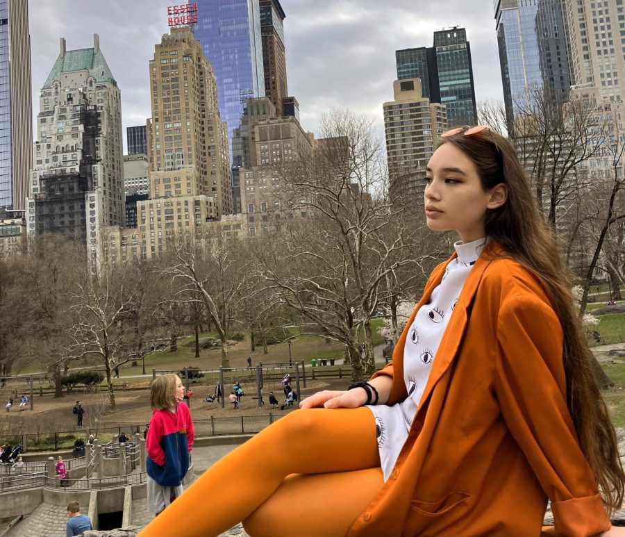 Li sporting her iconic style in New York City during her trip in April.