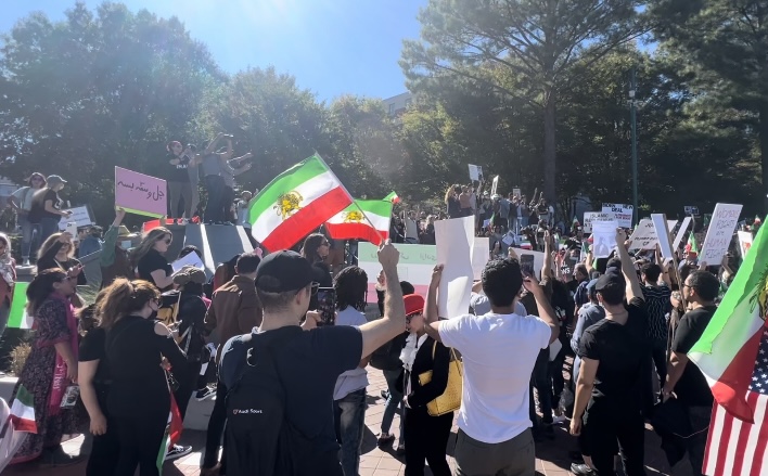 Protestors+opposed+to+Irans+regime+stand+in+downtown+Atlanta+on+Oct.+1.+This+was+one+of+the+several+protests+which+occurred+in+cities+around+the+world+at+the+same+time.