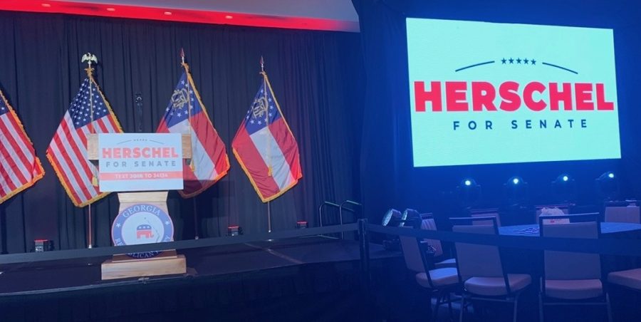 Georgia Republican Senate candidate Herschel Walker hosted an election night watch party at the Omni Hotel. After voting was tallied, the race between the Incumbent Raphael Warnock and Walker was too close to call and will be heading to a Dec. 6 runoff.