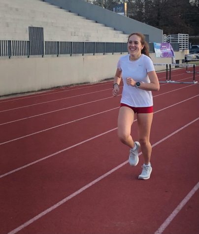 Senior Emilia Weinrobe practices on the track in preparation for the track and field season. She has been running all four years of high school and plans to continue cross-country in college at Colorado College.