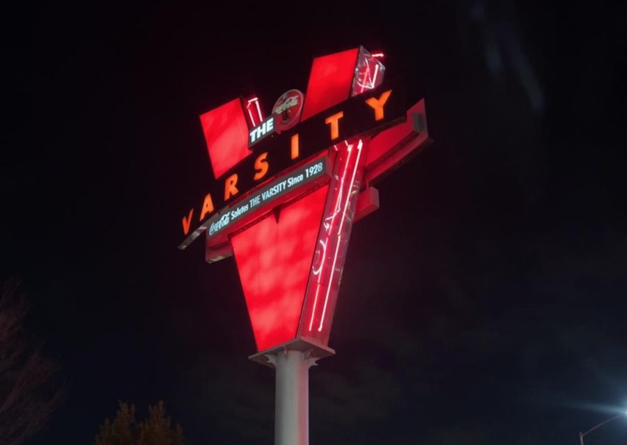 The Varsity’s famous neon sign can be seen from the I-75 and I-85 connector, reminding Atlantans and visitors of the historic restaurant.