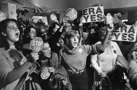 Women both supporting and against the Equal Rights Amendment protesting in January of 1982.