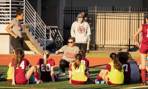Coach Patricia Barksdale coaching the girls soccer team to a 2-1 win against McIntosh.