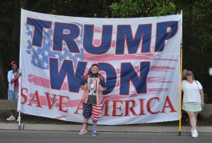 Blair Cummings and her son traveled from North Georgia to the Fulton County Jail to support Trump as he surrendered on August 24. 