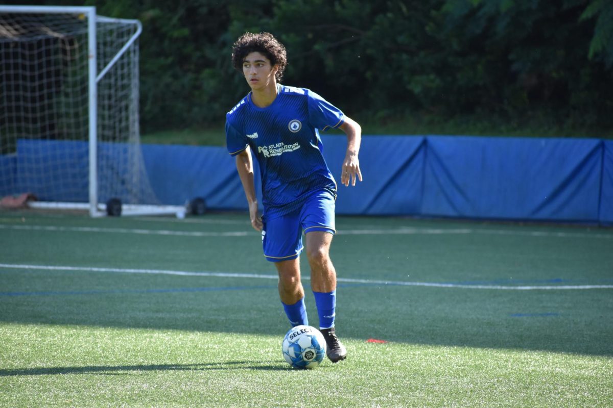 Eldaif drives forward with the ball in a match against Inter Atlanta. Eldaif just reached the half-way point of his season with Southern Soccer Academy.