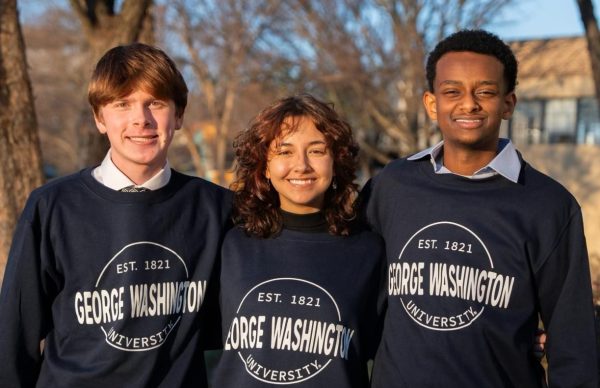 From left to right: Seniors Eamon Walsh, Stella Maximuk and Joe Muche will be attending George Washington University in the fall of 2024.