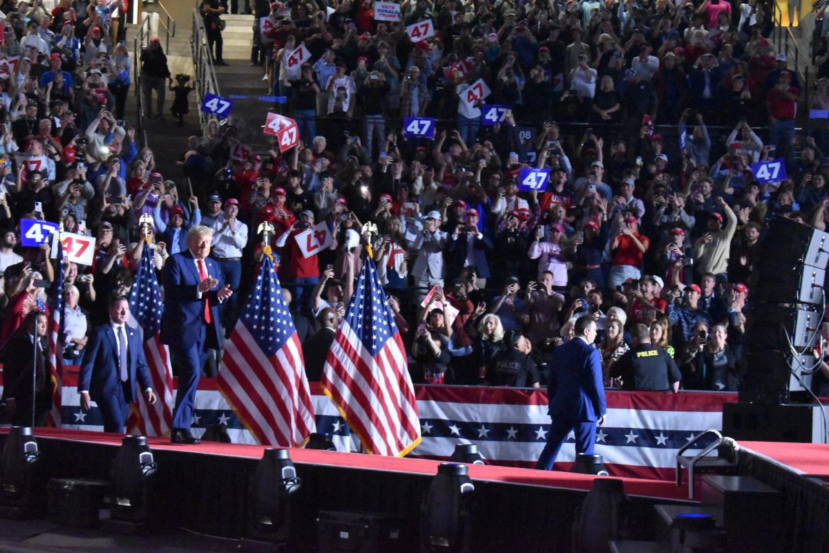 ENTER TRUMP: Former President Trump took the stage after an hour of speeches given by various campaign officials and supporters.