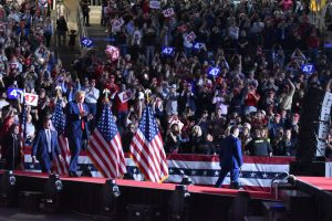 ENTER TRUMP: Trump took the stage after an hour of speeches given by various campaign officials and supporters.