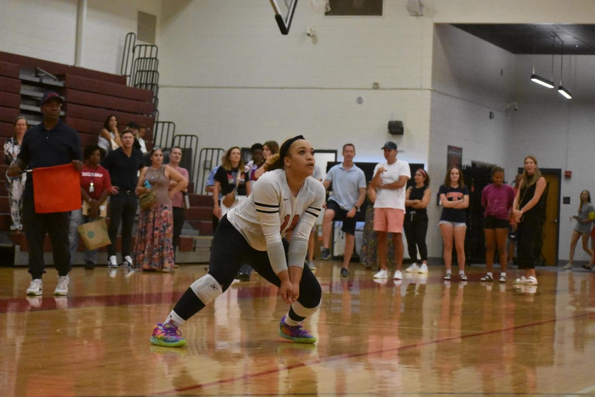 Senior Naoma Yancey gets ready to receive a hit against Villa Rica on Sept. 12. The Knights won the match 2-0.