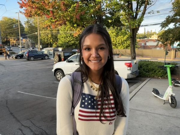 Sophomore Samaya Agarwal smiles outside before school starts.