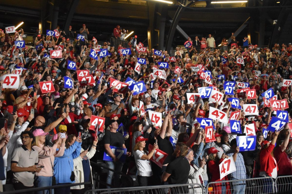 AGENDA 47: Attendees were given “47” signs, representing Trump’s hope to serve as the 47th American president. His playbook of policies for a next term is called Agenda 47 and details plans to dismantle cartels, establish a national university, and impose tariffs on all imported goods.