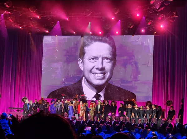 Performers lined up to commemorate Carter during the concert celebration at the Fox Theater. Performers included the B-52’s, the Allman Brothers, Chuck Leavell, Bebe Winnans and the Atlanta Symphony.