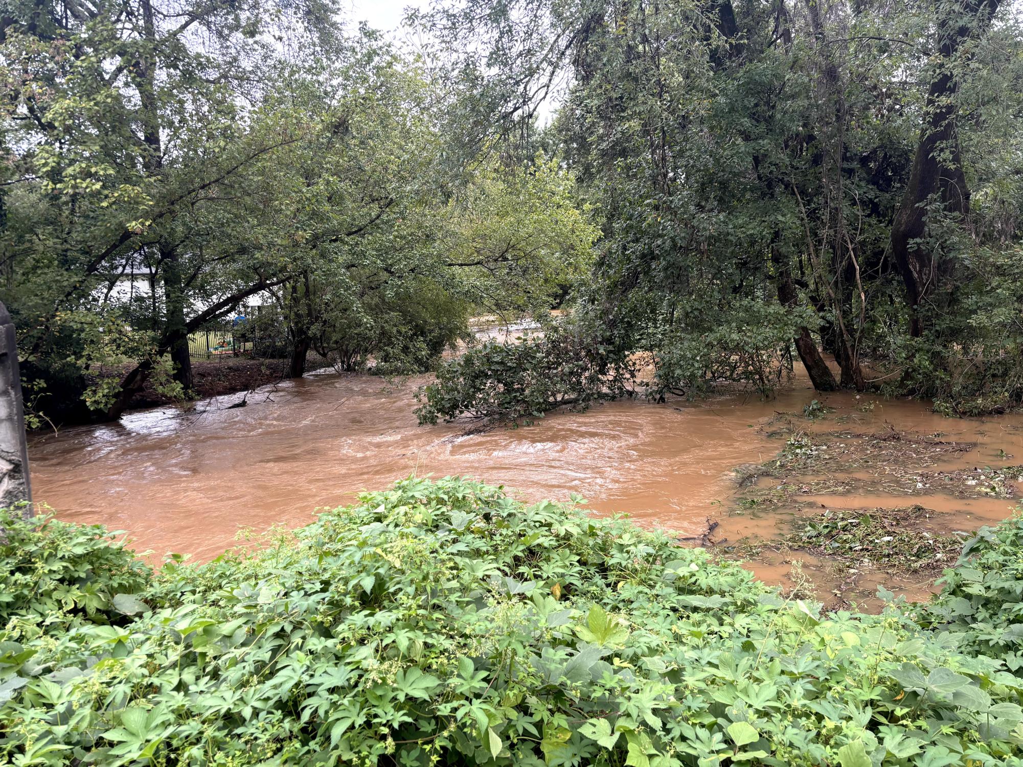 Following the impacts of Hurricane Helene, the creek that travels under Lenox road was flooded during the storm, along with other areas around Metro Atlanta. The flooding impacted resident's ability to travel due to excess water uprooting trees.